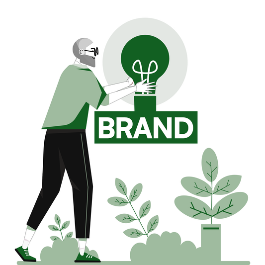 Illustration of a person holding a large lightbulb representing a fresh idea, symbolizing a service for small-scale brand updates.